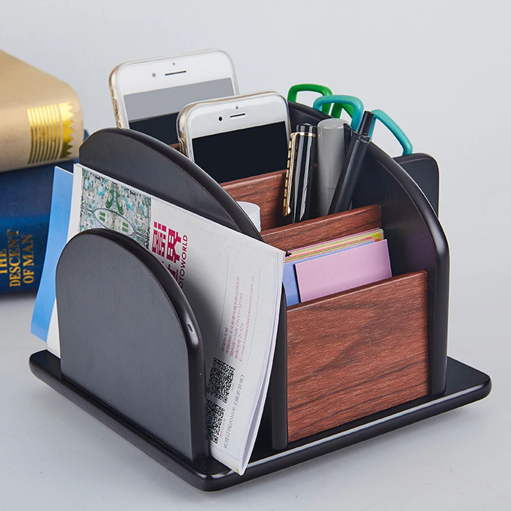 

Multi-function 5 Grid Desktop Pen Holder Office School Wooden Storage Case Simplicity Design Pencil Holders Desk Accessories
