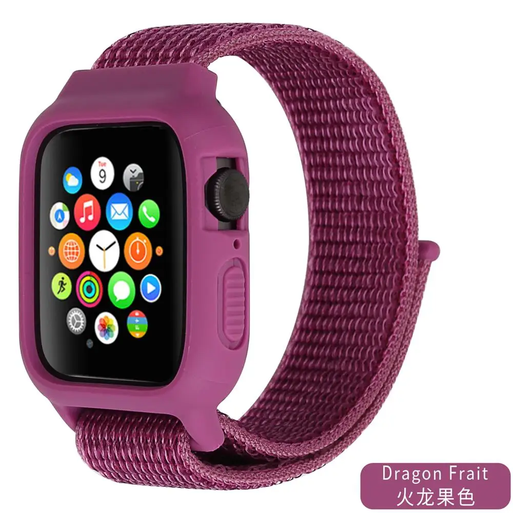 Dragon Fruit Чехол+ ремешок для часов apple watch band iwatch 5 4 3 pulseira correa apple watch 42 мм 44 мм 38 мм 40 мм нейлоновый браслет+ силиконовый чехол - Цвет ремешка: Dragon Fruit