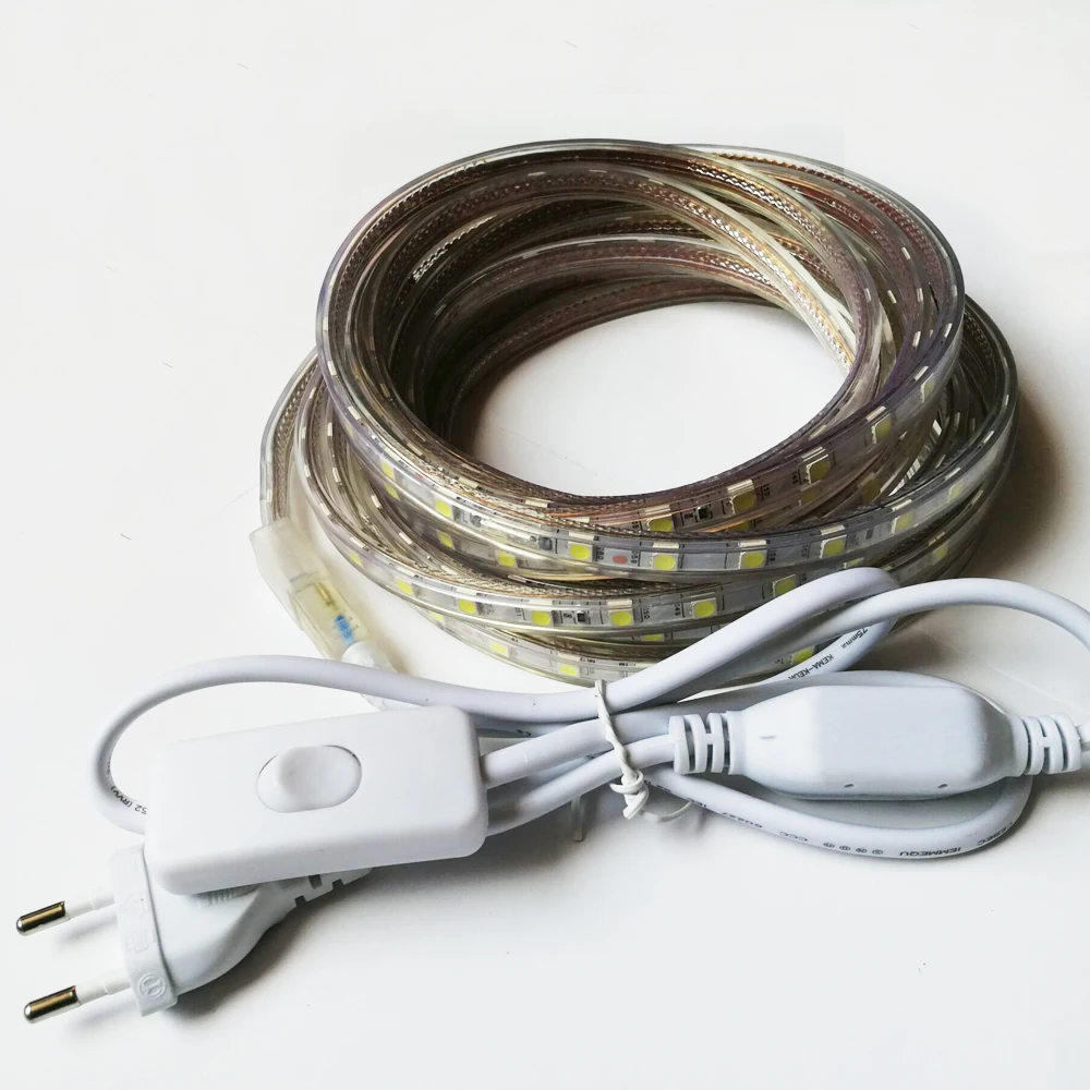 220 В Светодиодная лента + переключатель вкл./выкл. европейская вилка 5050
