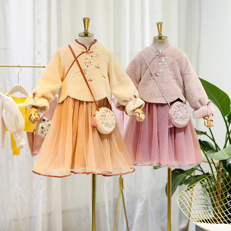 

Girls autumn and winter suit 2019 girl set two-piece suit coat with skirt 2 pieces