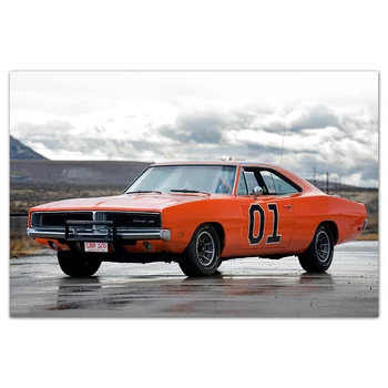 

1969 Dodge Charger General Lee Supercar Photo Decorative Posters and Prints Canvas Painting Wall Art Picture For Living Room