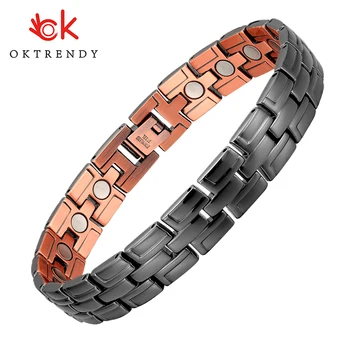 

Oktrendy Arthritis Pure Copper Magnetic Bracelet Wholesale Black Copper Healing Bracelet Men Bio Magnet 3000 Gauss Best Gift