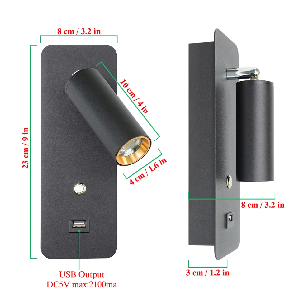 Комнатные светодиодные Настенные светильники 7 Вт с выключателем и USB зарядкой