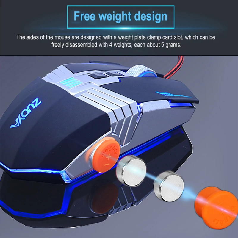 Новая игровая мышь, проводная профессиональная 8D FPS мышь, 4800 dpi, эргономика, Регулируемый Оптический светодиодный usb-кабель для компьютера, мыши для ноутбука
