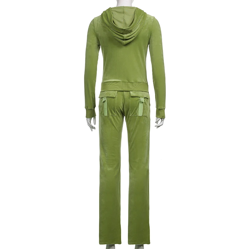 ALLNeon 2000s Aesthetics Pink Velour 2 Piece Sets with Pants Streetwear Zip Up Hoodie Drawstring Low Waist Pants Co-ord Suit
