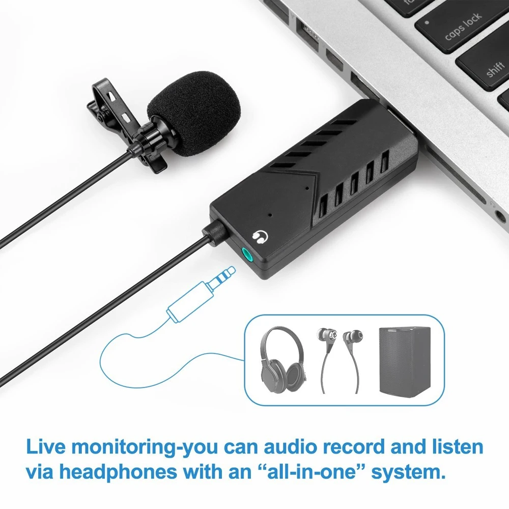 Портативный конденсаторный кардиоидный микрофон с зажимом, USB компьютерный микрофон с отворотом, Одна Головка, подключи и играй, с металлическим зажимом, звуковая карта