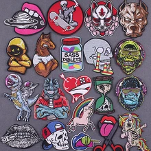 

Hippie Skull Patch Embroidered Patches For Clothing DIY Punk Stripes Iron On Patches On Clothes Dionsaur Badges On Backpack