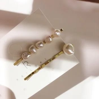 

2Pcs NEW Fashion Imitation Pearl Hair Clip Korean For Women Delicate Hairpin Gold Metal Barrettes Girls Hair Styling Accessories