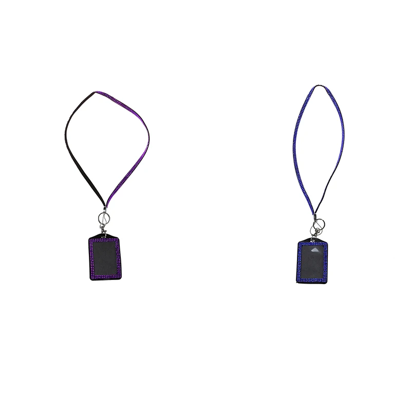 2 Pcs Rhinestone Bling Crystal Custom Lanyard Vertical ID Badge Holder, Dark Blue& Dark Purple