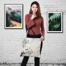 Краудейл двухсторонняя птица и цветок живопись женский большой льняной мешок для покупок сумка женская сумка на плечо из ткани 43 см* 43 см