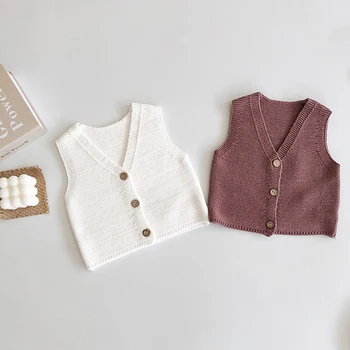 

2020 Spring Baby Knitted Vest Korean Style Boys Girls Sleeveless Sweater Jacket Casual Waistcoats Children Knitting Cardigan