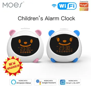

Moes WiFi Smart Kids' Alarm Sleep Trainer Clock Light Sound Expression Smart Life Tuya App Voice Control with Alexa Google Home