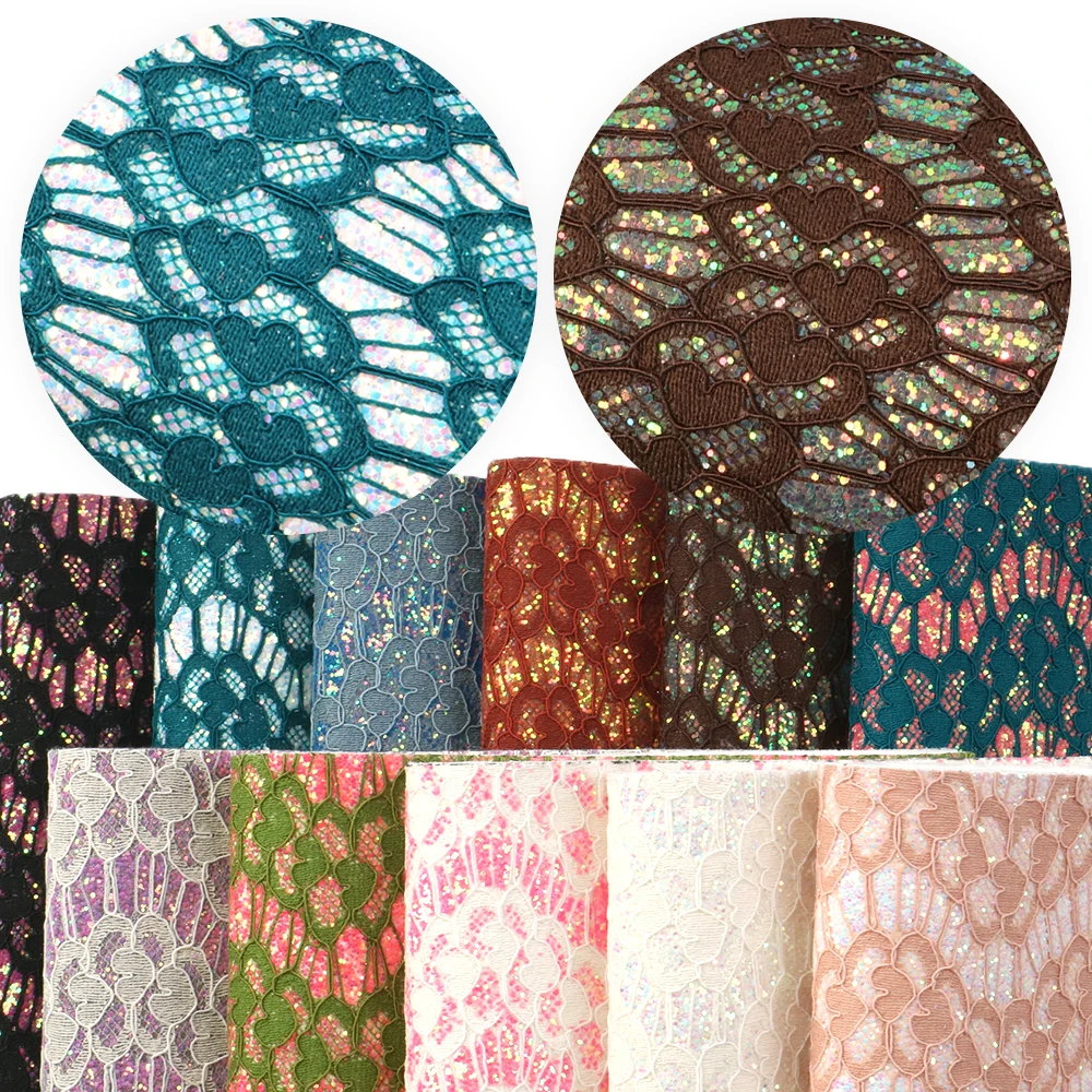 30*140cm Lace Flower Chunky Glitter Synthetic Leather,DIY Handmade Materials For Making Handbag Crafts,1Yc7817