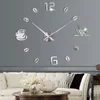 Coffee Cup 3D Large Wall Clock Modern Design Silent Acrylic Decorative Self adhesive DIY Digital Wall Clocks for Living Room 2