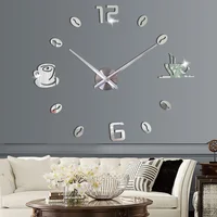 Coffee Cup 3D Large Wall Clock Modern Design Silent Acrylic Decorative Self adhesive DIY Digital Wall Clocks for Living Room 2