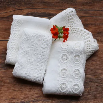 

Luxury White cotton embroidery flower lace collar Fabric Sewing Applique DIY ribbon trim bridal Dubai guipure cloth dress decor
