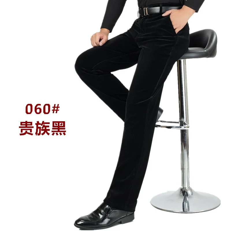 Осенние мужские с высокой талией супер свободные вельветовые брюки деловые повседневные брюки прямые эластичные брюки вельветовые брюки среднего возраста - Цвет: Черный