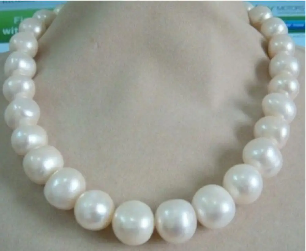 

HUGE 13-15MM SOUTH SEA GENUINE WHITE PEARL NECKLACE 14k/20