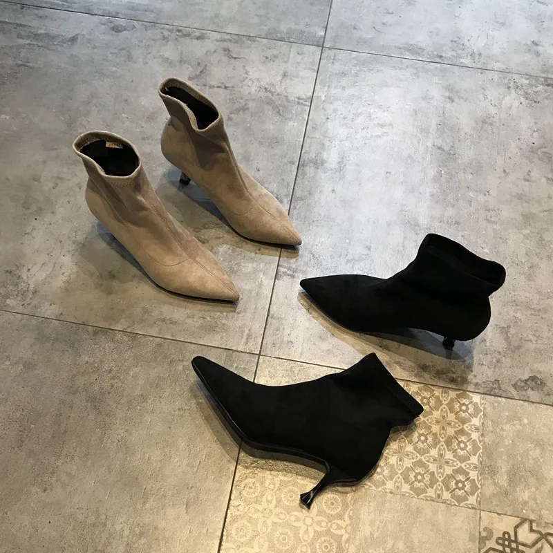 

Boots Woman 2019 Autumn Sexy Down Sharp Concise All-match Fine With High With Short Boots Thin Boots