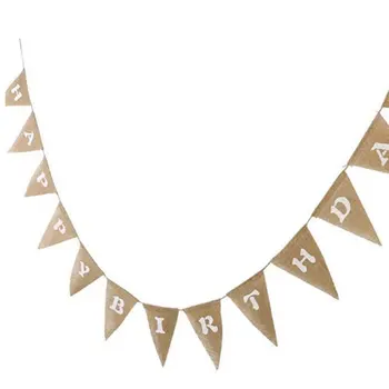 

HAPPY BIRTHDAY Burlap Bunting Banner Fabric Flags Vintage Cloth Shabby Chic Birthday Party Decoration