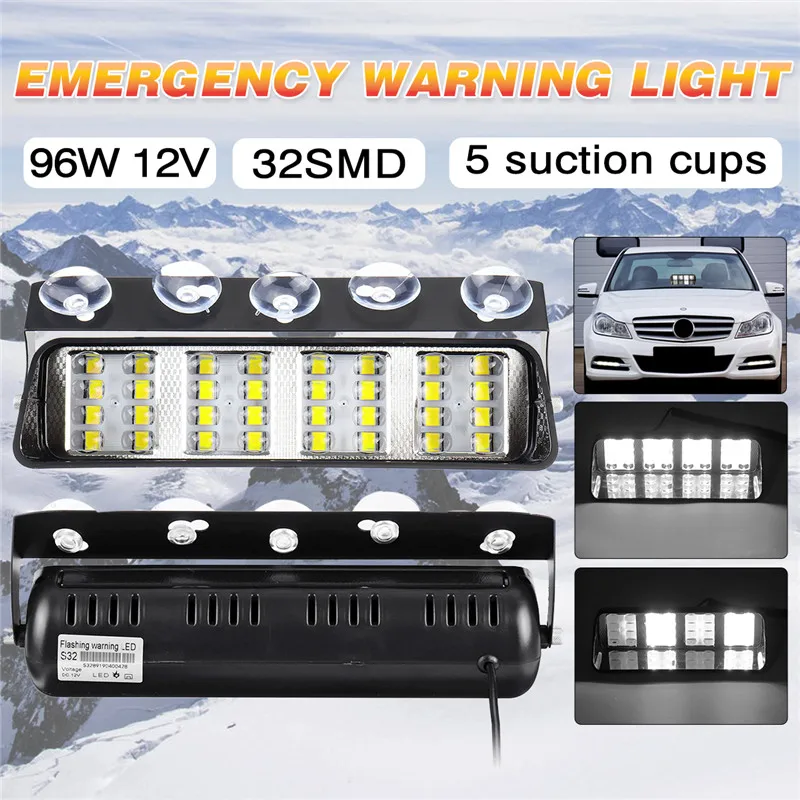 96 Вт Автомобильный аварийный предупредительный световой сигнал Strobe Light Даш Аварийная сигнализация лобовое стекло Предупреждение задние габаритные огни 12В 24,3x12,2x6,1 см