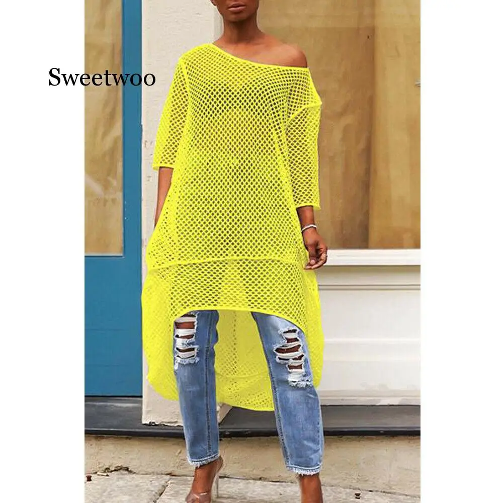 Women Bikini Cover Up Hallow Mesh Beach wear  Summer Bathing Suit Blouse Cover Up Swimwear Beachwea