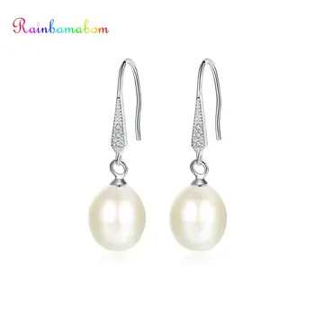 

Rainbamabom 925 Solid Sterling Silver Natural Freshwater Pearls Gemstone Drop Dangle Hook Long Earrings Fine Jewelry Wholesale