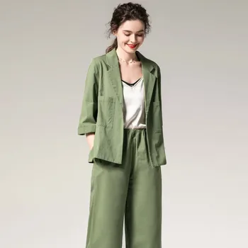 

Q702105 Women's Wear 2019 Season Wide Leg Pants Suit Suit Two-piece Set