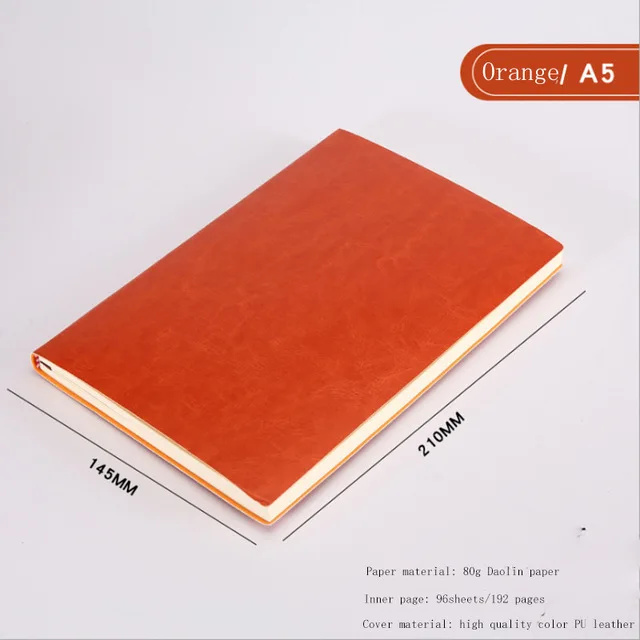 A5 Orange A5, A6, B5, три размера, 4 стиля, 5 цветов, большой деловой ежедневник, кожаный мягкий блокнот, увеличивающий рост, толстый блокнот - Цвет: A5 Orange