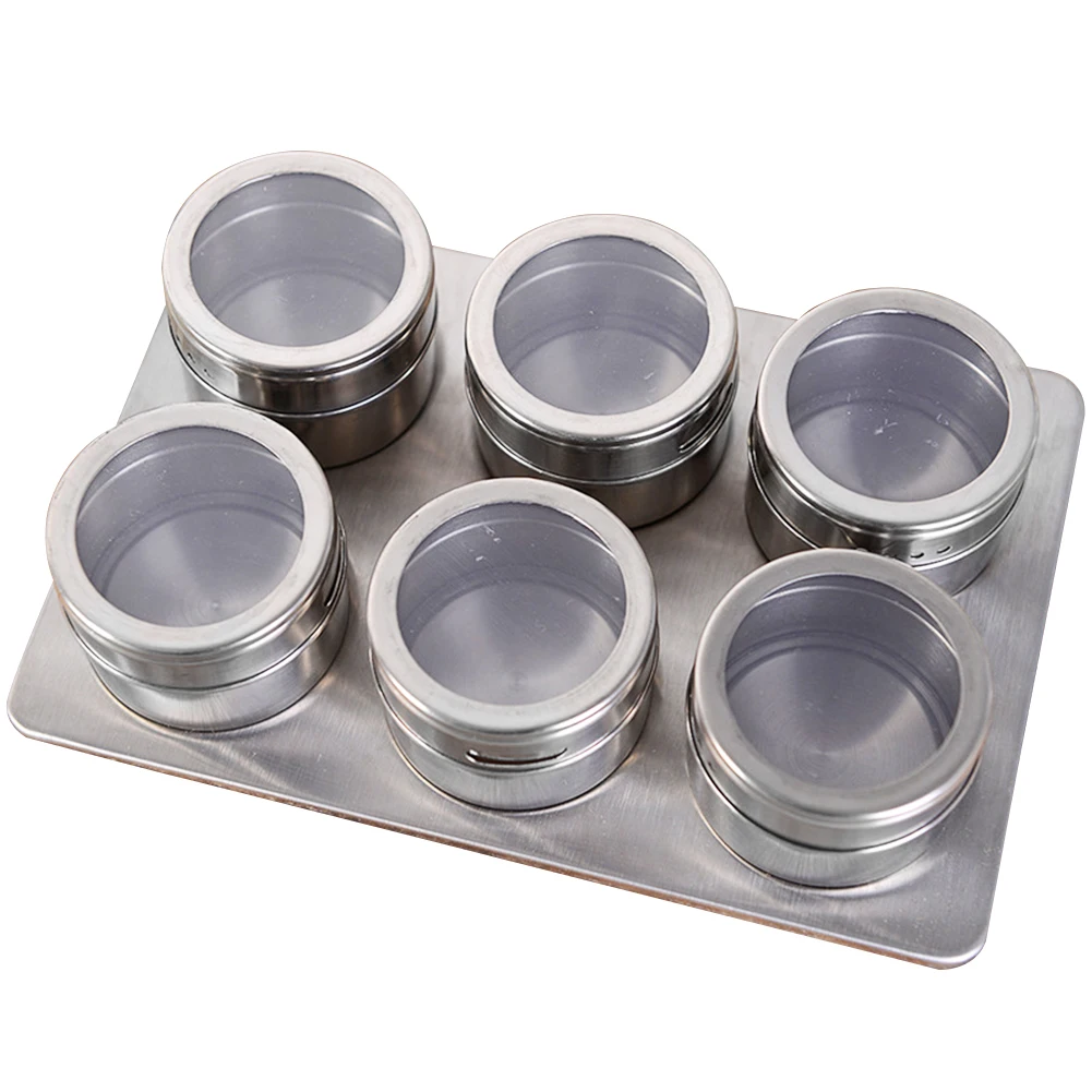 

6pcs Spice Rack Set Spice Bottles Spice Jars Spray Container Kitchen Magnetic Stainless Steel Condiment Salt Pepper