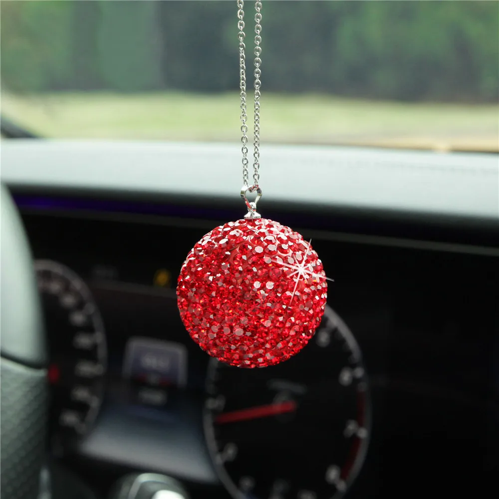

Red Crystal Ball Car Pendants Metal Chain Rhinestone Ball Full Drilling Originality Fashion Rearview Mirror Hanging Ornaments
