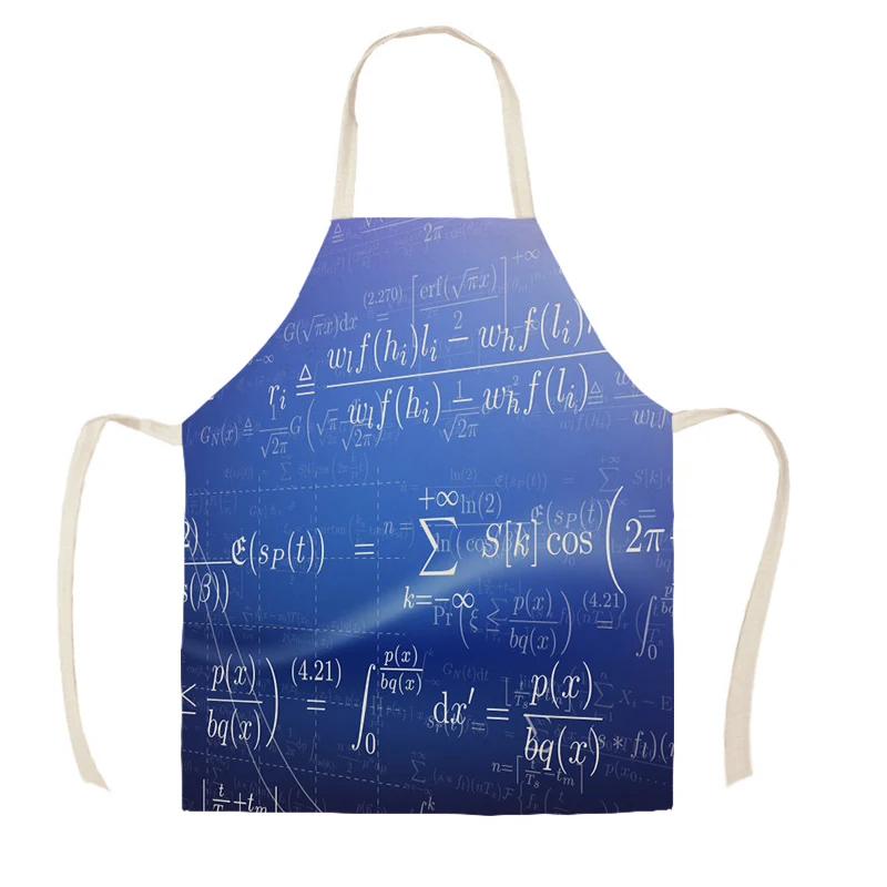 1Pc Kitchen Apron Personality Mathematical Chemistry Formula Printed Sleeveless Linen Aprons Women Home Cleaning Tools WQ1070