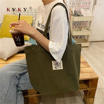 

2020 Large-capacity Canvas Bag Female Small Fresh Korean Simple Literary Shoulder Bags Forest Students Portable Tote Bags Black