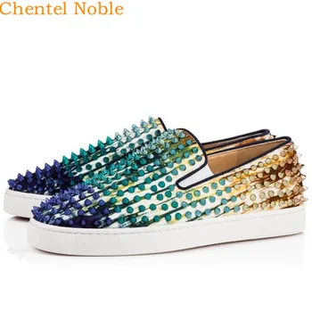 

New Irregular Pattern Chentel Noble Spiked Rivets Loafers Men Casual Shoes Real Leather Party Dress Shoes Men Flats Moccasins