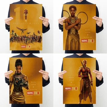 

Retro Kraft Poster 10th Anniversary Collection of Marvel Movies Nakia Shuri Falcon Star-Lord Decoration Painting Wall Stick