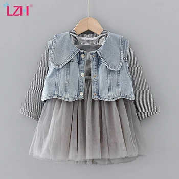 

LZH Children Baby Girls Denim Vest+Long Sleeve Dress Autumn Winter Toddler Girls Clothes Kids Dresses For Girls Princess Dress