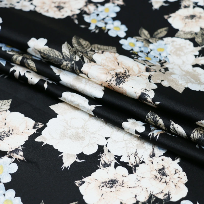 100 см* 148 см шелковистая ткань Шармез полиэстер креп атласная ткань материал для платья - Цвет: black