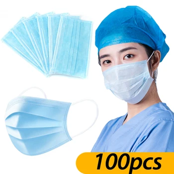 

100Pcs Disposable Face Mask Breathable Dust Proof Respirator Masks Cover 3 Layers Non-Woven Earloop Face Mouth Masks cubrebocas