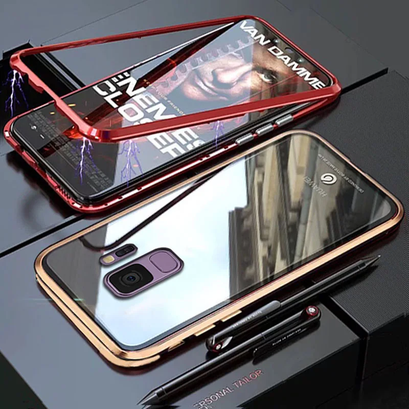 Чехол YonLinTan Coque для samsung galaxy S9 Plus S 9 S9Plus, Металлическая магнитная рамка, жесткие чехлы из закаленного стекла для телефона