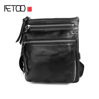 

AETOO Leather shoulder bag, men's casual business messenger bag, first layer cowhide men's bag