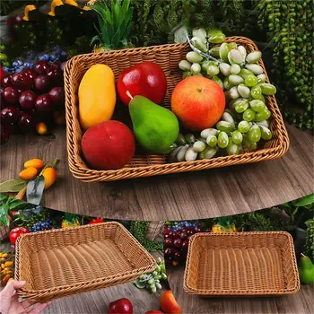 

Light brown simple fashion hand-woven storage basket rattan food fruit basket imitation rattan bread basket 30x20x7cm