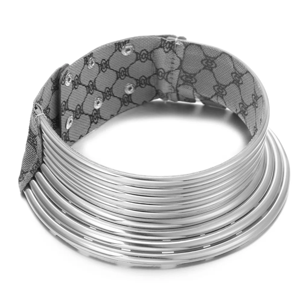 Silver Liffly Африканское ожерелье женское золотое кожаное ожерелье-ошейник африканские ювелирные изделия регулируемое большое колье ожерелье s ювелирные изделия - Окраска металла: Silver