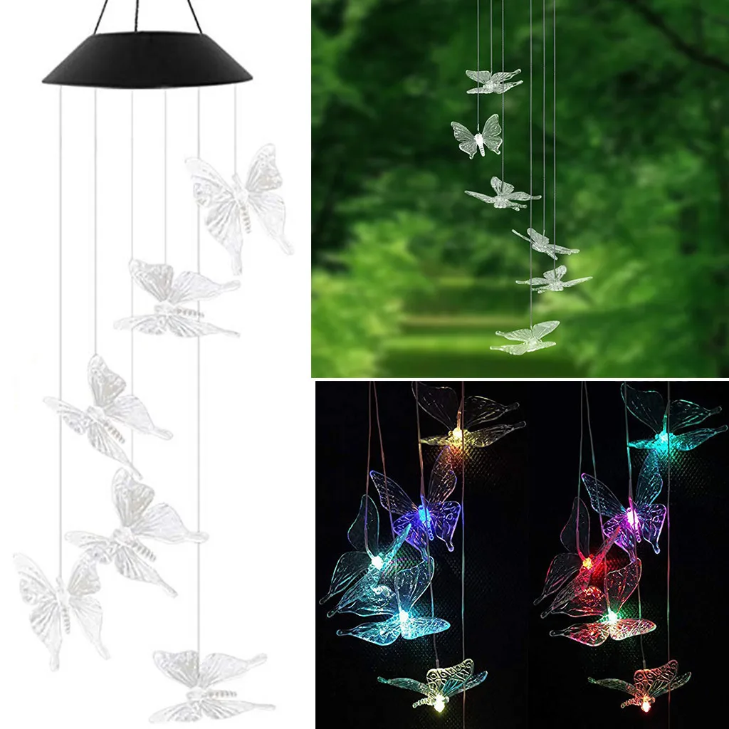 Wind Chimes Solar String Lights Color Changing Led Light Butterfly
