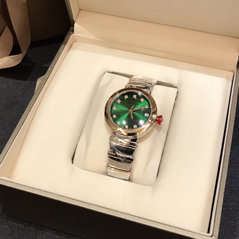 

Hot Brand Fashion Luxury Watch Green Dial Mother of Pearls Dial Automatiic Watch Snake Strap Rose Gold Color Stainless Steel