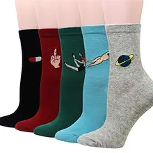 Короткие смешные носки для женщин, дышащие повседневные носки средней длины с рисунком пальцев, хипстерские носки в спортивном стиле, Хлопковые женские Носки с рисунком из мультфильма