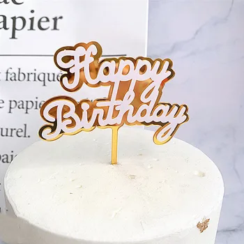 

Double Layers Happy Birthday Cake Topper New Contrast Color Cake Toppers For Birthday Cake Decor Shiny Acrylic Cake Cupcake Flag
