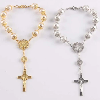 

Bracelet Imitation Pearl Beads Catholic Rosary Catholic Holy Communion Cup Gift Cross Crucifix Pendants Bracelet Alloy Jewelry