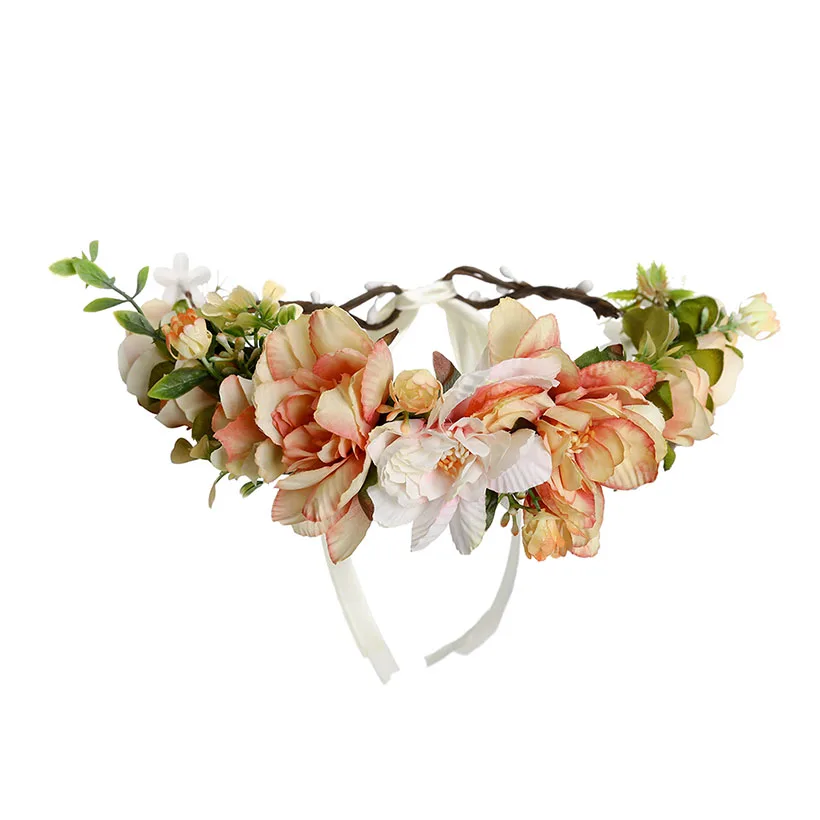 LEVAO Bridal Garland Headpiece Holiday Flower Headband Wreath Hairband Party Girl Hair Accessories Corolla Crown Ribbon Headwear - Цвет: E