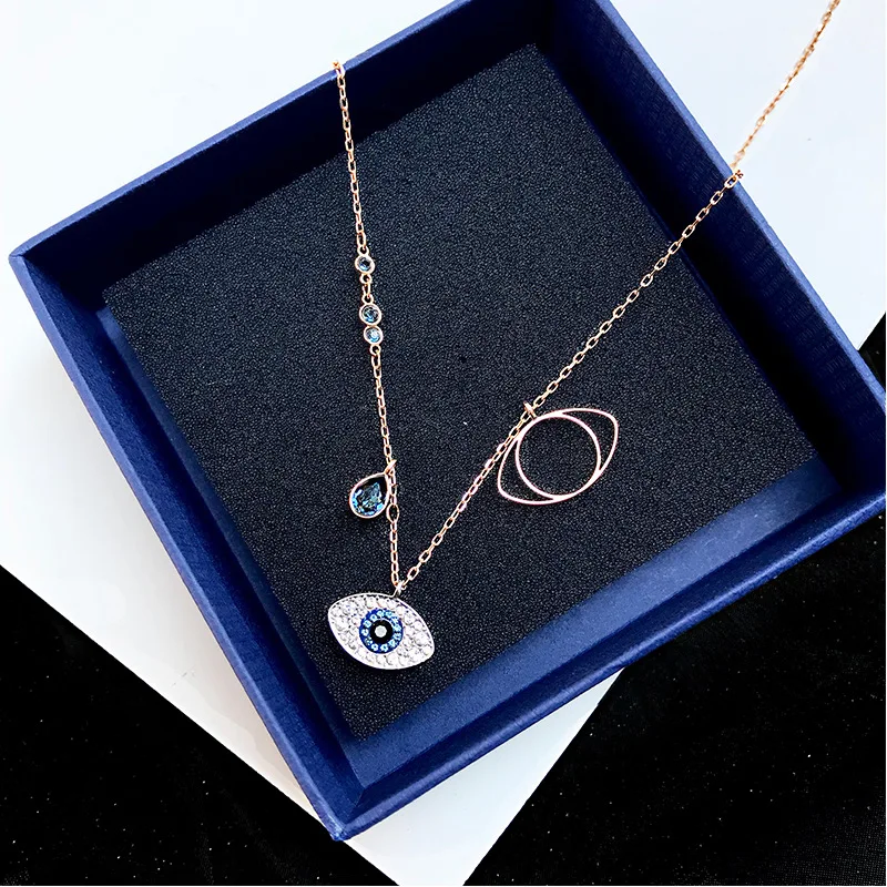 

S925 Fine Silver Demon Eye Necklace Short Choker Online Celebrity Fashion Elegant Eyes Crystal Pendant Ornaments
