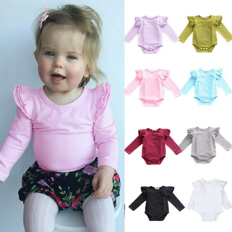 

Cute Newborn Baby Girls Romper Clothes Ruffles Long Sleeve Solid Cotton Little Baby Jumpsuit Outfits Baby Clothes 0-24M